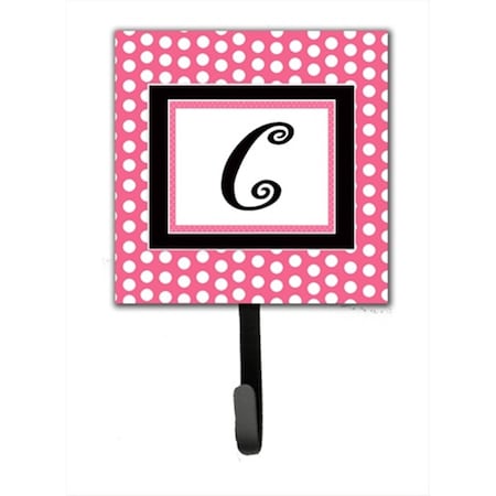 Jensendistributionservices Letter C Initial Monogram - Pink Black Polka Dots Leash Holder Or Key Hook MI2100894